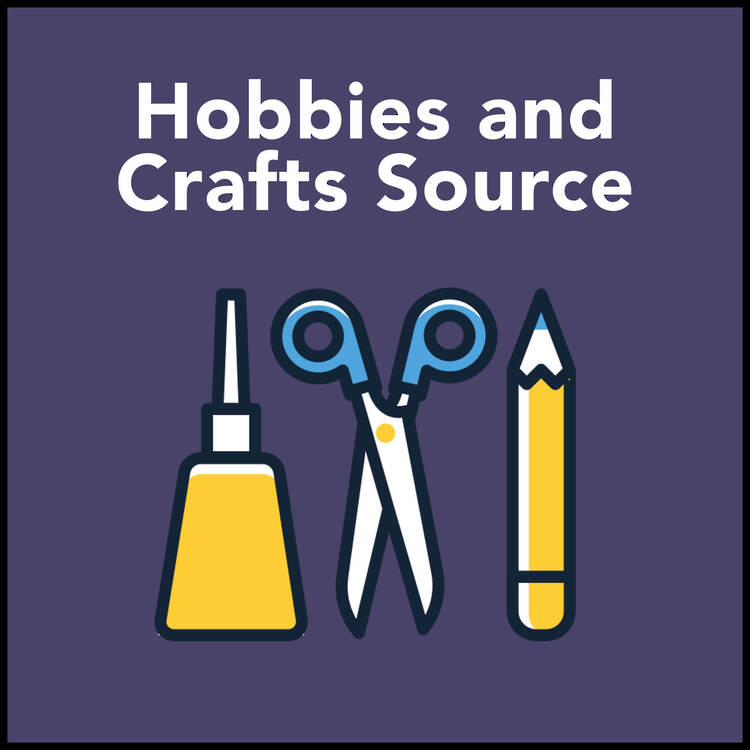 Hobbies & Craft Source - picture of paint, scissors and pencil